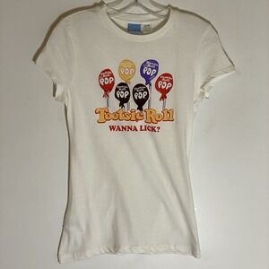 Tootsie Roll Top Womens Medium White Tootsie Pop Sucker Graphic Tee Wanna Lick M